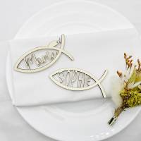 Tischdekoration zur Taufe | personalisierte Gastgeschenke zur Kommunion | Symbol für Konfirmation | Fisch Symbol Bild 3
