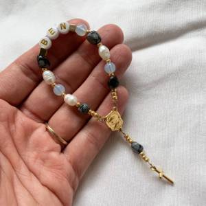 Rosenkranz klein mit Edelstein personalisiert mit Name Geschenk Kommunion Gebetskette religiöses modernes Geschenk Firmu Bild 5