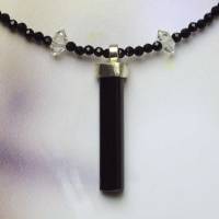 Schörl, schwarze Turmalin Kette mit Herkimer Diamanten, schwarzer Turmalin Kristall Anhänger, Silber Bild 4