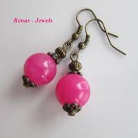 Edelstein Ohrhänger Jade Ohrringe Perlen pink bronzefarben Jadeohrringe Handgefertigt Bild 1