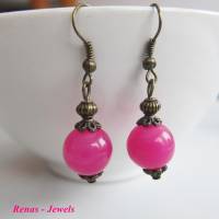 Edelstein Ohrhänger Jade Ohrringe Perlen pink bronzefarben Jadeohrringe Handgefertigt Bild 3