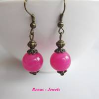 Edelstein Ohrhänger Jade Ohrringe Perlen pink bronzefarben Jadeohrringe Handgefertigt Bild 4