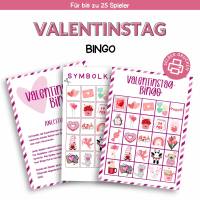 Bingo für Valentinstag Druckvorlage - Valentinstag-Bingo zum Selberdrucken - Bingo für Kinder - Digitaler Download Bild 1