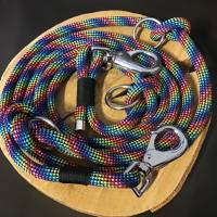 Regenbogenfarbene Seil-Hundeleine dreifach verstellbar Bild 1