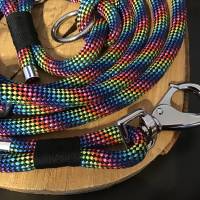 Regenbogenfarbene Seil-Hundeleine dreifach verstellbar Bild 2