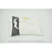 Hochzeitszubehör Ringkissen weiß mit dunkelgrau, Ringträgerkissen weiß zur Trauung, 21 x 14cm, Unikat Bild 1