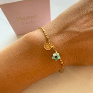 Edelstein Armband mit Blume und Initial oder Symbol als persönliches Geschenk mit Botschaft Bild 5