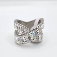 Edelstahl Ring Kristalle Weiß Crystal Silver  mit Swarovski Kristallen (SCR43) Bild 1