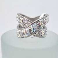 Edelstahl Ring Kristalle Weiß Crystal Silver  mit Swarovski Kristallen (SCR43) Bild 2