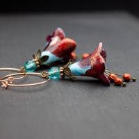 Ohrringe Blüten, Creolen, blau, türkis, rot Bild 4