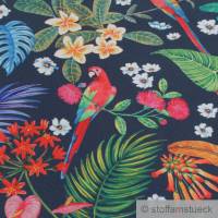 Stoff Polyester dunkelblau Dschungel Flamingo Papagei wasserabweisend outdoor Bild 3