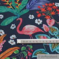 Stoff Polyester dunkelblau Dschungel Flamingo Papagei wasserabweisend outdoor Bild 4