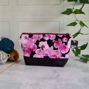 Projekttasche für Sockenstrickzeug, Orchideen, Handarbeitstasche , Strickaufbewahrung, Bobbeltasche, knitting bag Bild 6