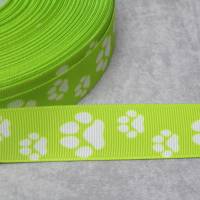 Pfoten Hund Katze grün  weiss  Tier  22 mm  Borte Ripsband Bild 1