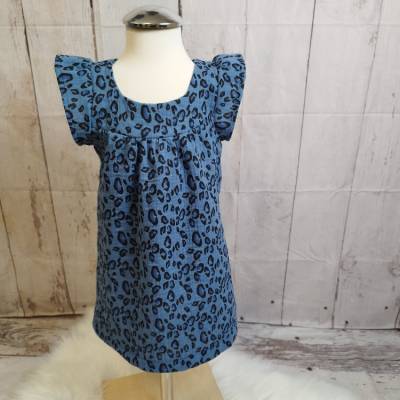 Bluse oder Kleid aus Musselin, Leo blau, Gr. 74-128