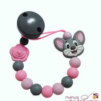 Silikonschnullerkette "Mäuschen mit Blümchen"  in  Grau, Rosa, Pink ohne Namen Bild 1