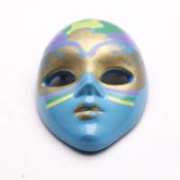 Vintage Brosche Theater Maske Gesicht dunkel Türkis Blau bemalt Kunststoff 80er Jahre Bild 1
