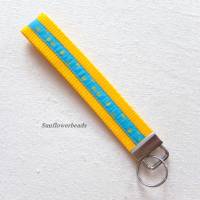 Schlüsselband aus Gurtband gelb mit türkisfarbenem Webband, Schlüsselanhänger Bild 2