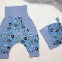 Newborn Baby Set - Babyjacke - Pumphose & Mütze Jersey Blau - Safari Tiere Gr. 62/68 - Geschenk - Geburt Bild 2