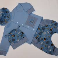 Newborn Baby Set - Babyjacke - Pumphose & Mütze Jersey Blau - Safari Tiere Gr. 62/68 - Geschenk - Geburt Bild 8