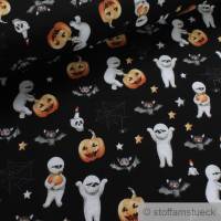 Stoff Kinderstoff Baumwolle Elastan Single Jersey schwarz Halloween Mumie Bild 1
