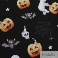 Stoff Kinderstoff Baumwolle Elastan Single Jersey schwarz Halloween Mumie Bild 3