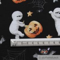 Stoff Kinderstoff Baumwolle Elastan Single Jersey schwarz Halloween Mumie Bild 4