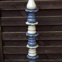 Stele aus Keramik beige blau Spitze beige Gartenkeramik frostfest Bild 2