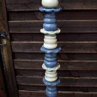 Stele aus Keramik beige blau Spitze beige Gartenkeramik frostfest Bild 4