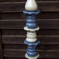 Stele aus Keramik beige blau Spitze beige Gartenkeramik frostfest Bild 5