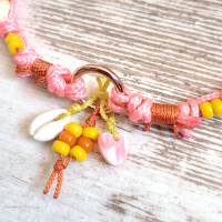 EM-Keramik Kette *Gipsymee* Pink Flamingo - Hippie Schmuckhalsband für Hunde - aus Tau - Pink, Gelb, Orange und Rosegold Bild 2