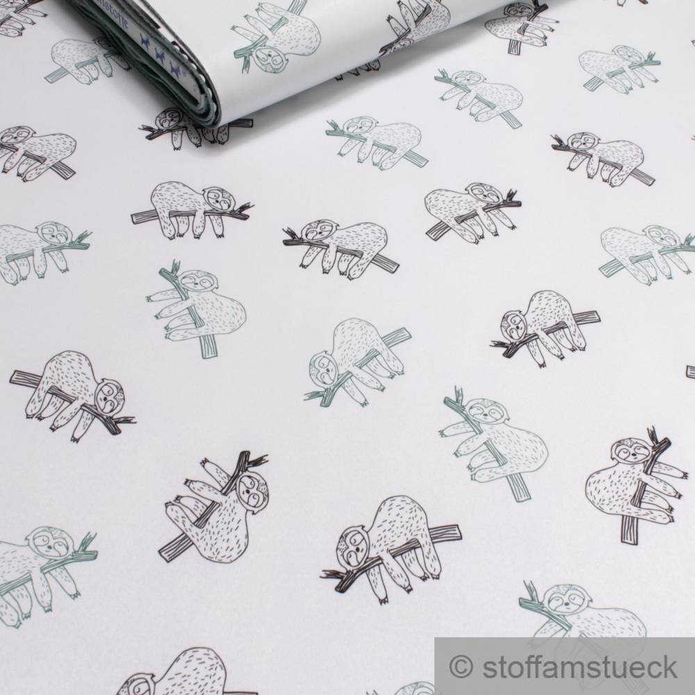 Stoff Kinderstoff Polyester Elastan Soft Shell weiß Faultier