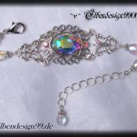 Armband mit irisierenden Strasssteinen als Brautgeschenk, für Brautjunfern, Armschmuck mit großem Cabochon Bild 3