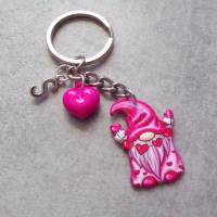 Zwerg   Schlüsselanhänger Herz Liebe    Acryl kawaii Personalisierbar pink Bild 1