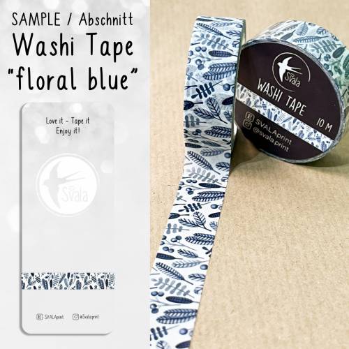 SAMPLE | Muster | Washi Tape | 1,5 cm x 50 cm | floral blau | Aufkleber | Bulletjournal | Journal Sticker | Watercolor S