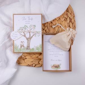 Geschenkschachtel Geldgeschenk Taufe Baum Box personalisiert mit Namen und Baumwollsäckchen Patenkind Geschenk Bild 1