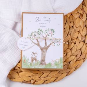 Geschenkschachtel Geldgeschenk Taufe Baum Box personalisiert mit Namen und Baumwollsäckchen Patenkind Geschenk Bild 2