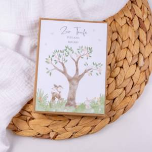 Geschenkschachtel Geldgeschenk Taufe Baum Box personalisiert mit Namen und Baumwollsäckchen Patenkind Geschenk Bild 3