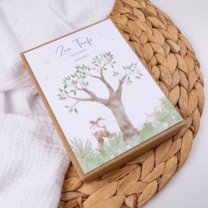 Geschenkschachtel Geldgeschenk Taufe Baum Box personalisiert mit Namen und Baumwollsäckchen Patenkind Geschenk Bild 5