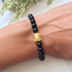 Schwarzes Yoga Edelstein Armband aus Achat, Achat Armband mit Buddha, Yogaarmband, Geschenk für Frauen, Yoga Bild 2