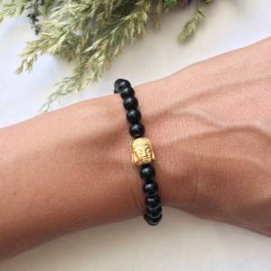 Schwarzes Yoga Edelstein Armband aus Achat, Achat Armband mit Buddha, Yogaarmband, Geschenk für Frauen, Yoga Bild 4
