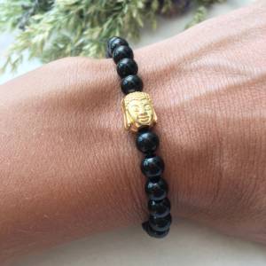 Schwarzes Yoga Edelstein Armband aus Achat, Achat Armband mit Buddha, Yogaarmband, Geschenk für Frauen, Yoga Bild 8