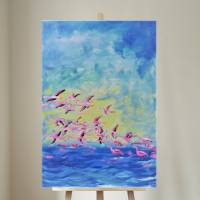 Aufbruch - Flamingos - Originalgemälde in Acryl auf Leinwand Keilrahmen, 50 x 70 cm Bild 3