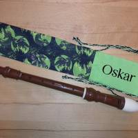 Flötentasche mit Namen, Flötenbeutel - Drachen grün (mit optionalen Zubehörfach / Fütterung / Halskordel)) Bild 1