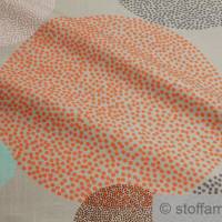 Stoff Baumwolle Panama sand Kreis orange türkis Flammgarn beige braun Pünktchen Bild 5