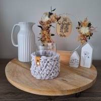Kerzenglas/Teelichtglas umhäkelt mit recycleter Baumwollkordel Bild 1