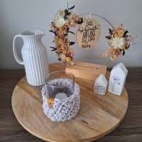 Kerzenglas/Teelichtglas umhäkelt mit recycleter Baumwollkordel Bild 2