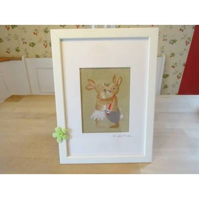 Kreuzsticharbeit: Hasen-Liebespaar in Kreuzstich gestickt. 33 x 24 cm