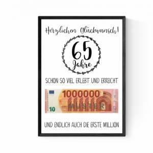 Geschenk zum 65.Geburtstag | Geldgeschenk | Poster| Fünfundsechzig | Fünfundsechzigster | Bild 1