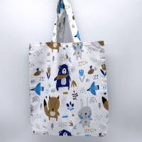 Kindergartentasche/Kinderbeutel aus weißem Baumwollstoff mit süßen Tiermotiven, handgemacht Bild 1